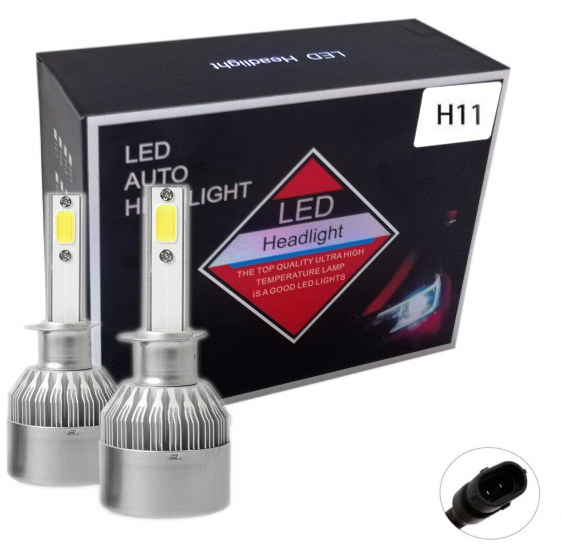 Комплект от 2 броя LED ЛЕД диодни крушки за фар халоген H11 / H8 / H9 12V 36W