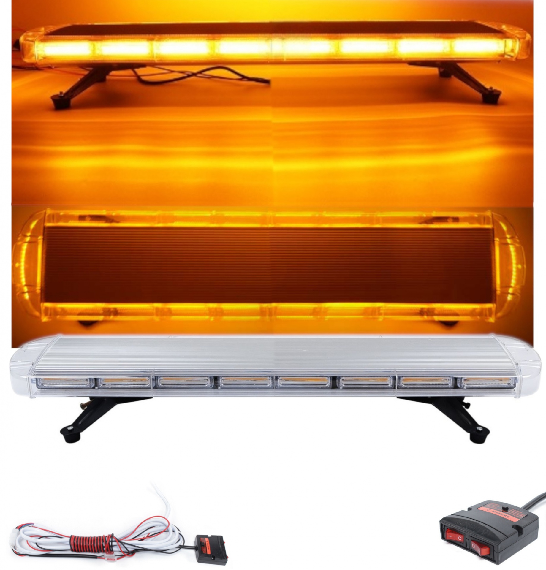 Мощна аварийна сигнална лампа 97.5 см LED ЛЕД блиц маяк буркан лед бар 12-24V със 16 режима на работа жълта за пътна помощ платформа снегорин багер бу