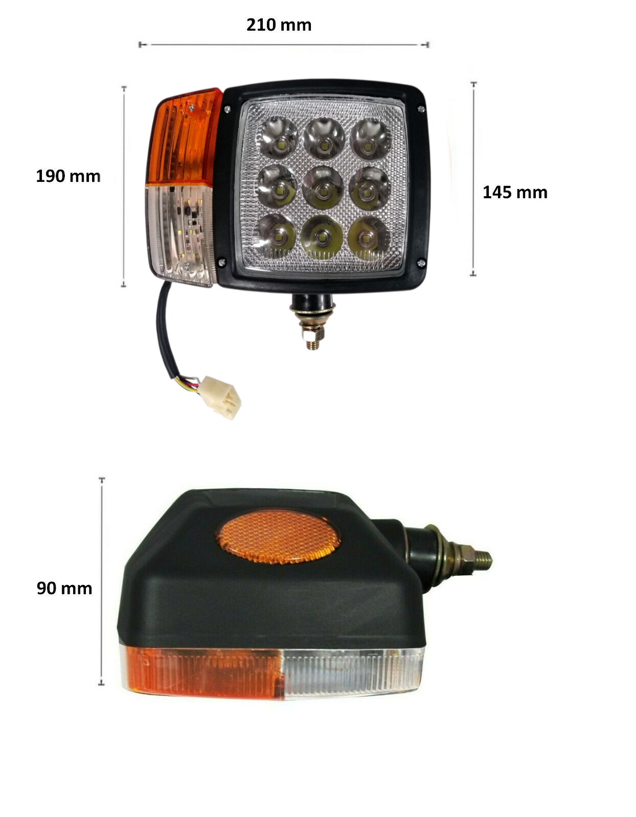 Комплект LED Фарове с Мигач, Габарит, Подходящ за Трактор, Комбайн, Багер, Снегорин и др - 9 диода (27W, 2200-2700 lm за всяка светлина)