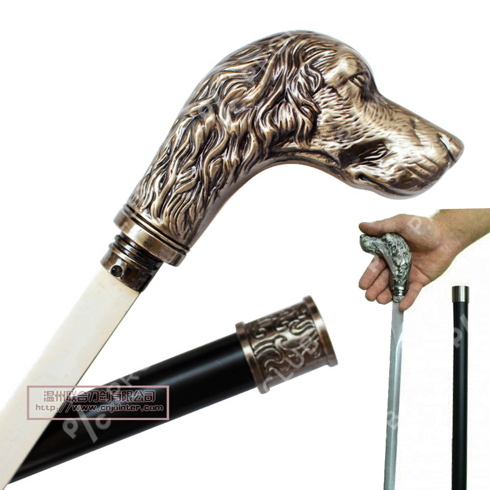 Елегантен бастун с метална дръжка глава на куче и вграден кинжал 41 см DOG DAGA CANE, BFO2