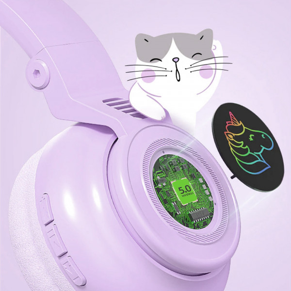 Вълшебни Bluetooth слушалки ЕДНОРОГ с цветни светещи LED ушички МЕ-6 PINK