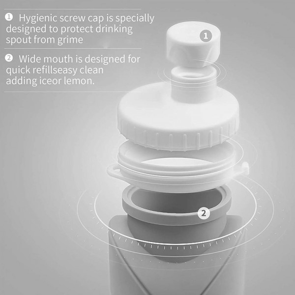 ✔Силиконова сгъваема бутилка-шише - сив цвят, 600ml, КРАЙ С ПЛАСТМАСАТА, MINI FOLDABLE BOTTLE