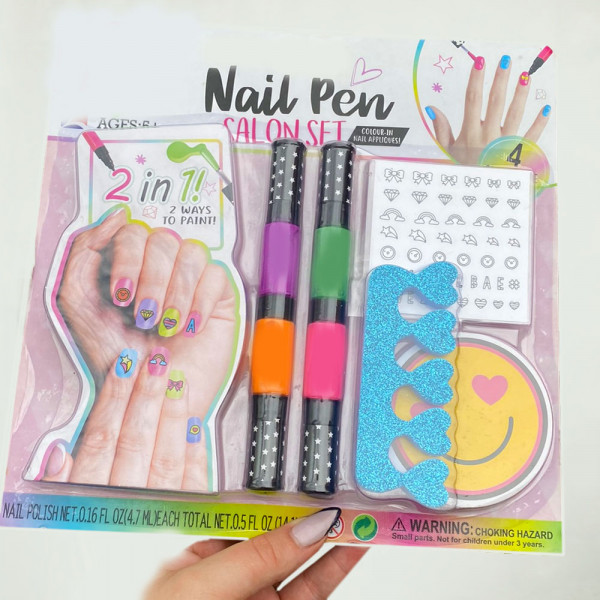 Детски лак за нокти със стикери и разделител - NAIL PEN, SALON SET 20507