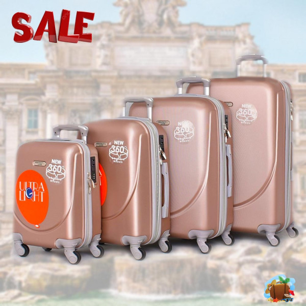 НОВО: 4бр Куфари 1217-4 ROSE ABS,четири въртящи колелца, заключване с цифров шифър, комплект 4бр