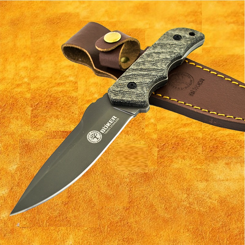 Висок клас ловен нож BOKER TSMOV Baumwerk SOLINGEN 888, кожена кания- ест. гьон