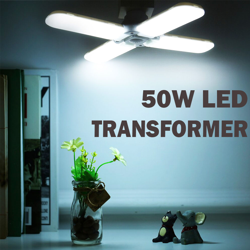 Мощна EKO LED лампа Е27 сгъваема с 4 светещи крила 50W, студена бяла светлина, 6500К