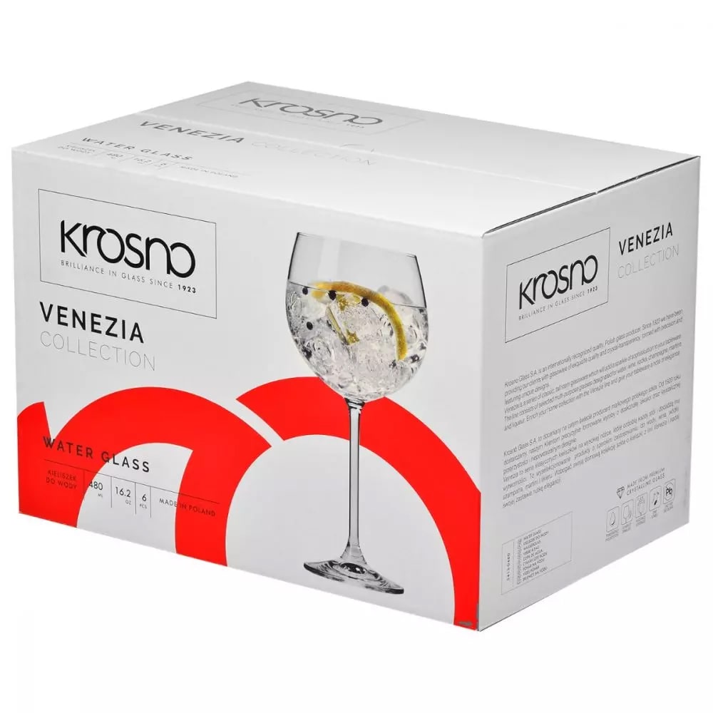 Комплект чаши за вода Krosno Venezia F575413048047000, 6 броя, 480 мл, Кристалин