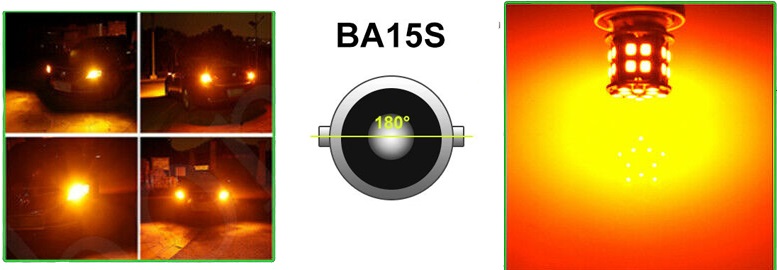 LED Лед Крушки, 30 SMD, BA15S 1156 (P21W), Срещуположни пинове (180°), Opposite, 12V, Оранжева Светлина