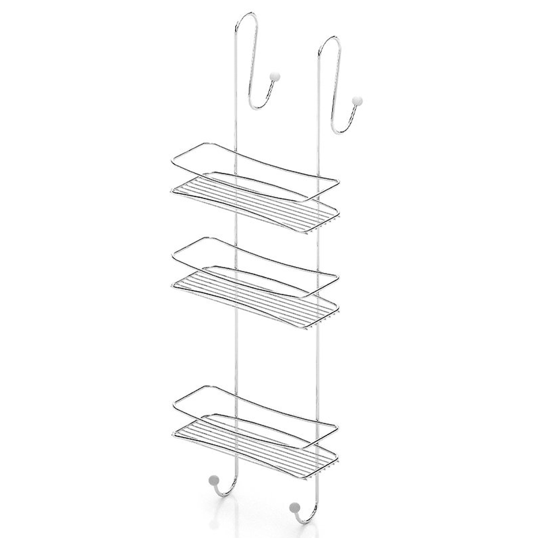 Правоъгълна етажерка за душ кабина на 3 нива TEKNO TEL BK 066, 25х10х76 см, Окачена система, Хром