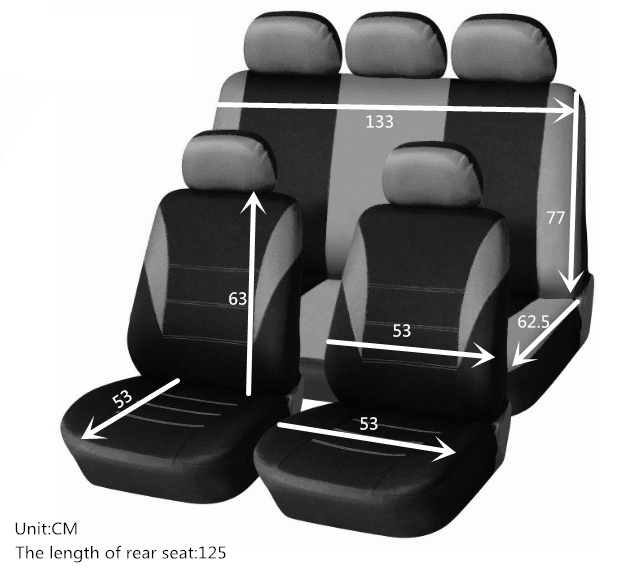 Универсална тапицерия, пълен комплект калъфи за предни и задни цели седалки,текстил в сиво-черно