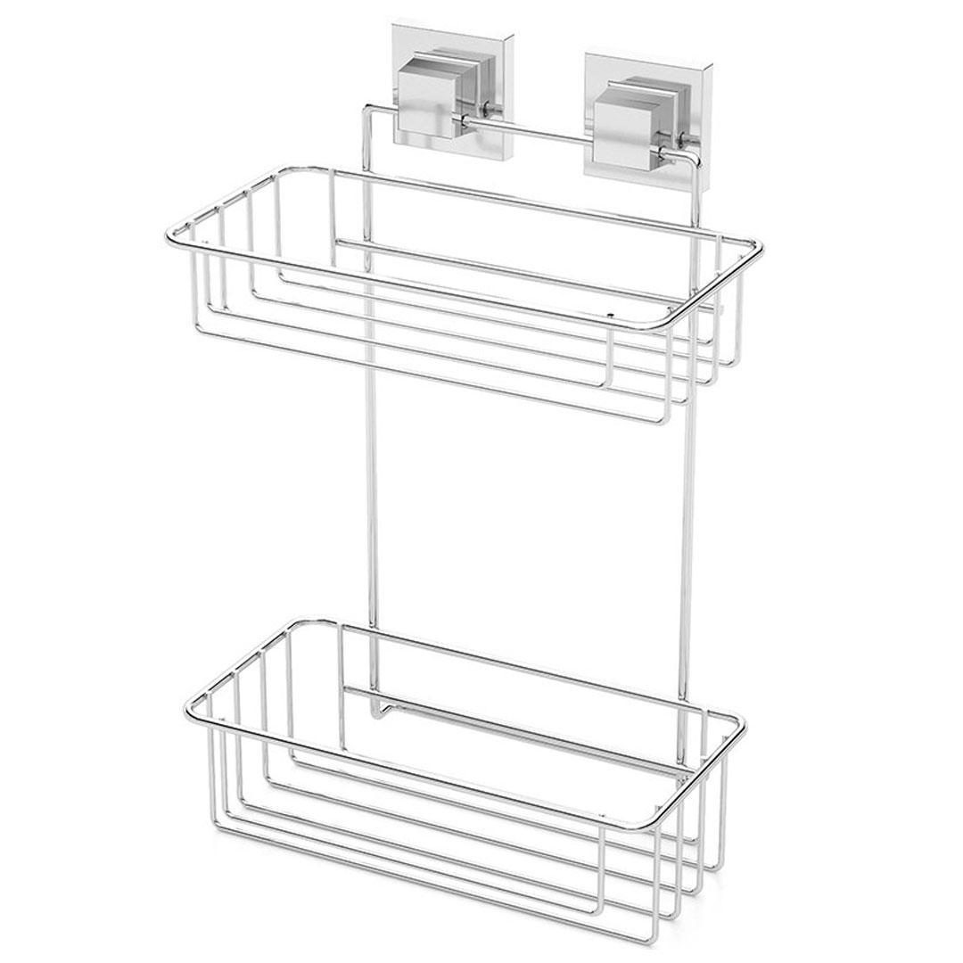 Етажерка за баня на 2 нива TEKNO TEL TR EF 256, 25х15х39 см, Двойно залепване, Сребрист