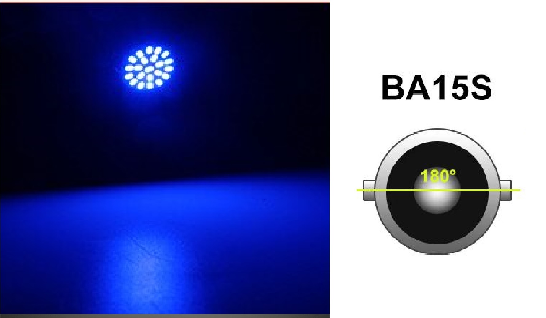 LED Лед Крушки, 22 SMD, BA15S 1156 (P21W), Срещуположни пинове (180°), Opposite, 12V, Синя Светлина