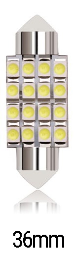 LED Лед Диодни Крушки, 16 SMD 5050 , 36мм, 12V, Бяла Светлина