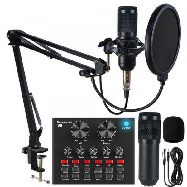 Професионален смесителен пулт BM800 V8 Pro Audio Studio Recording- пълен стриминг комплект- външна звукова карта с кондензаторен микрофон