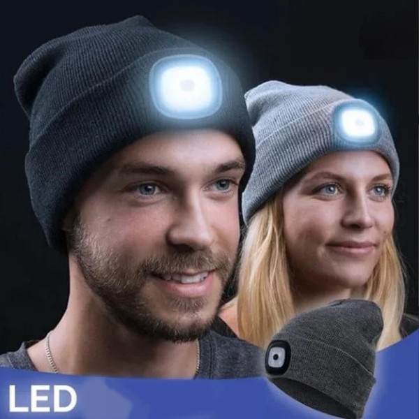 Зимна шапка с LED челник, BLACK, 3 режима на работа, BF22