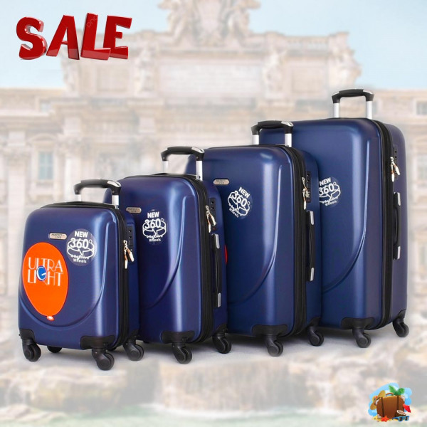 НОВО: 4бр Куфари 1217-4 DARK BLUE ABS,четири въртящи колелца, заключване с цифров шифър, комплект 4бр