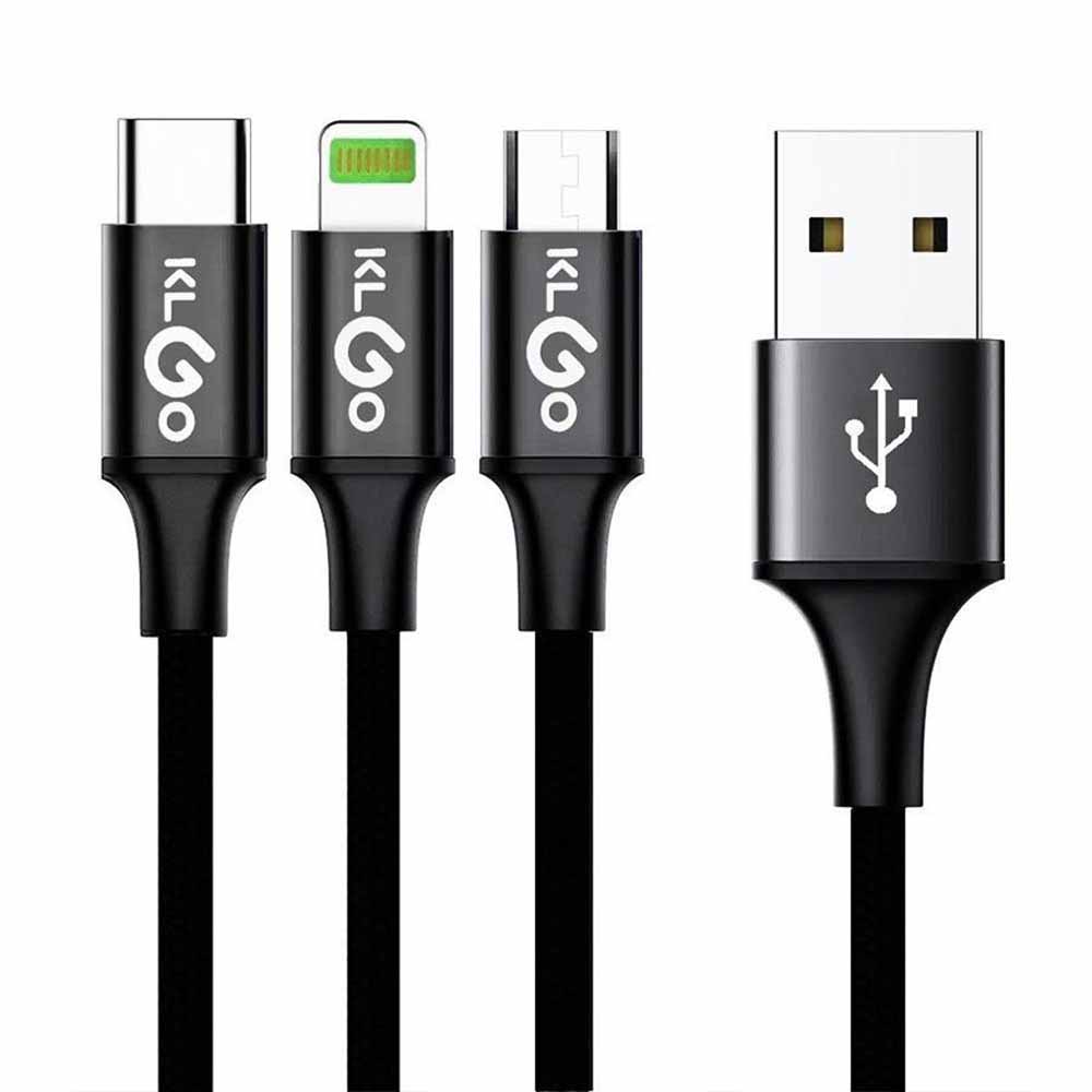 Здрав бързо зареждащ мулти кабел 3 в 1 KLGO S-687 USB / iPhone / TYPE C / microUSB