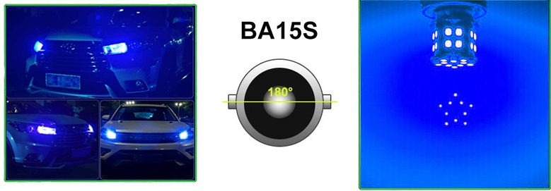 LED Лед Крушки, 30 SMD, BA15S 1156 (P21W), Срещуположни пинове (180°), Opposite, 12V, Синя Светлина