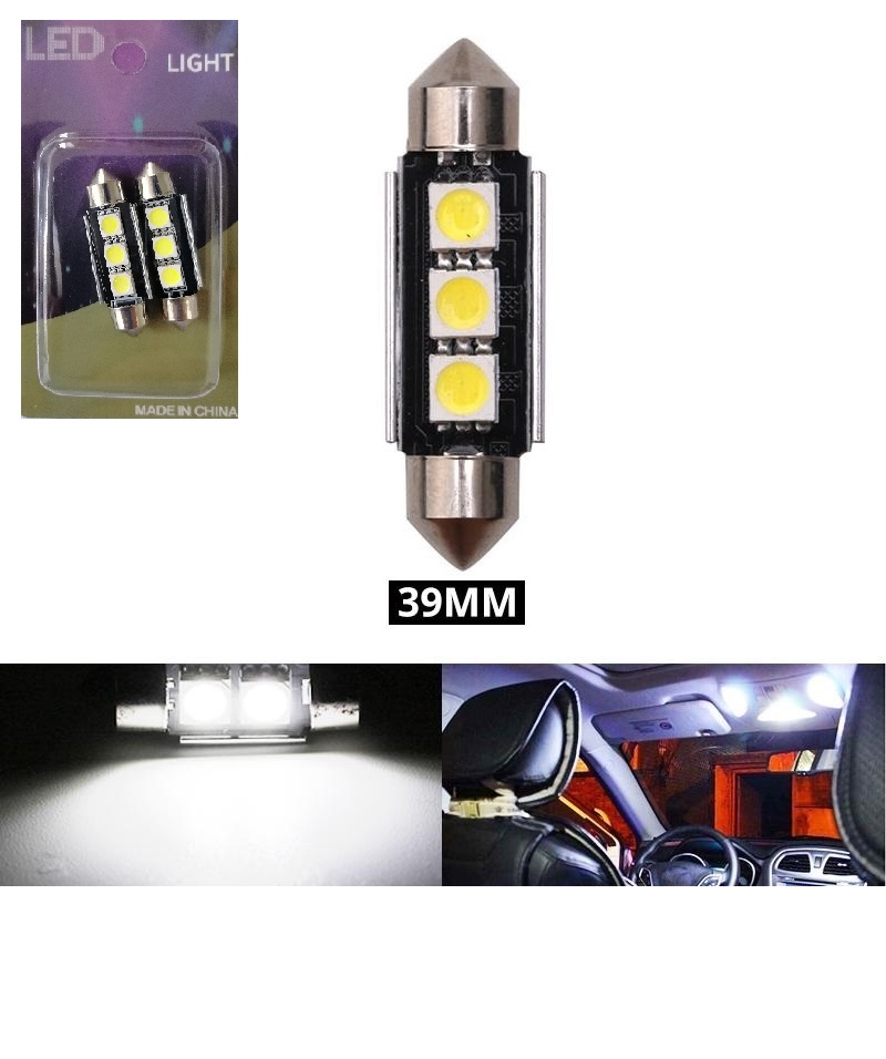 Комплект от 2 броя LED Лед Диодни Крушки 3 SMD 5050 39мм 12V Бяла Светлина Canbus Error Free Bez Грешки в блистер