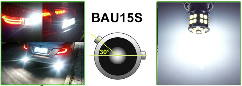 LED Лед Крушки, 30 SMD, BAU15S 1156 (PY21W), Асиметрични, Разминати пинове (150°) , Offset, 24V, Бяла Светлина