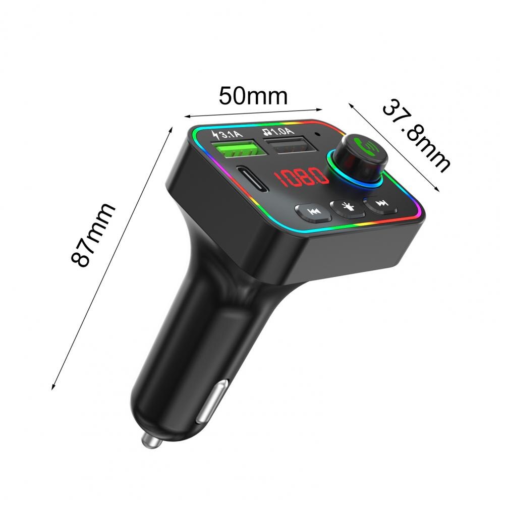 FM радио трансмитер HZ-BT-F4, 87.5 MHz до 108.0 MHz Bluetooth 2x USB черен с подсветка 12V - 24V