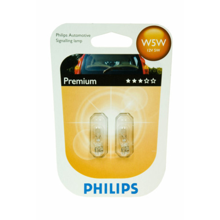 Комплект от 2 броя крушки крушка 12V T10 5W в блистер бяла светлина Philips