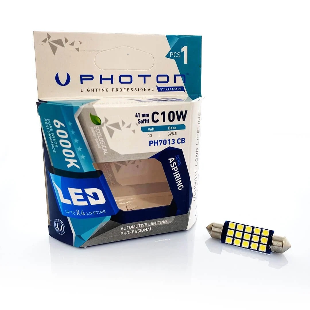 1 брой LED ЛЕД Крушка 15 SMD C10W 12V 41 mm Бяла Светлина 6000К Photon