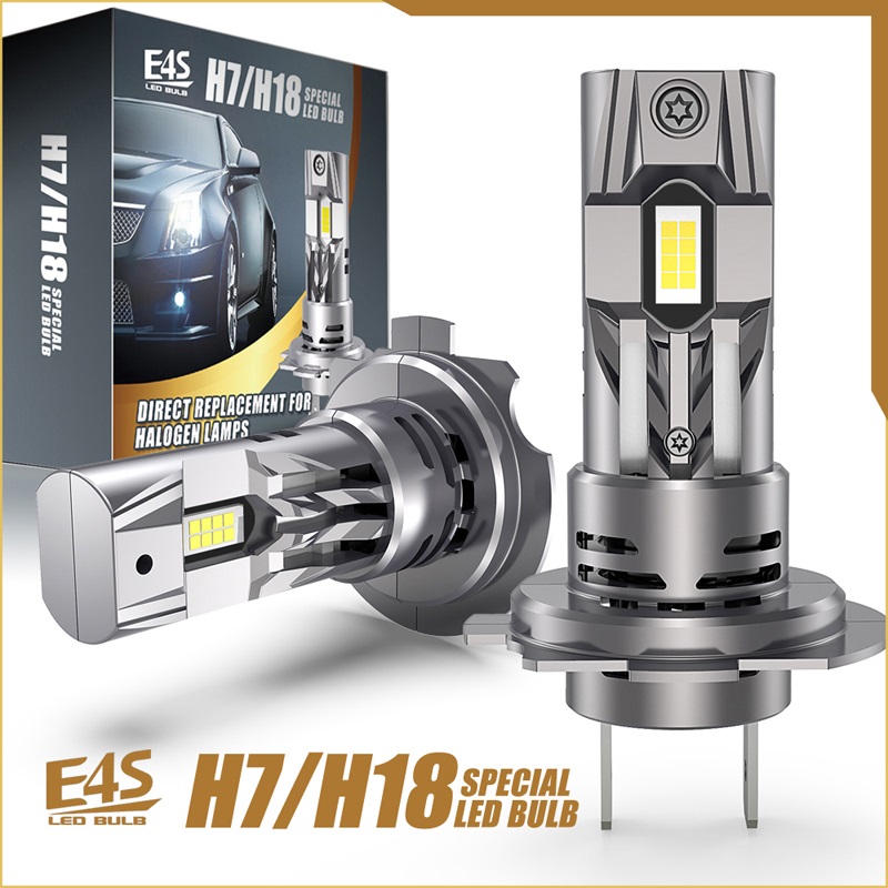 Комплект от 2 броя Умалени Мини Лед Led Диодни Крушки E4S H7 H18 Х7 Х18 12V 50W 15000lm за Автомобил Мотоциклет Трактор Камион Бус и др.