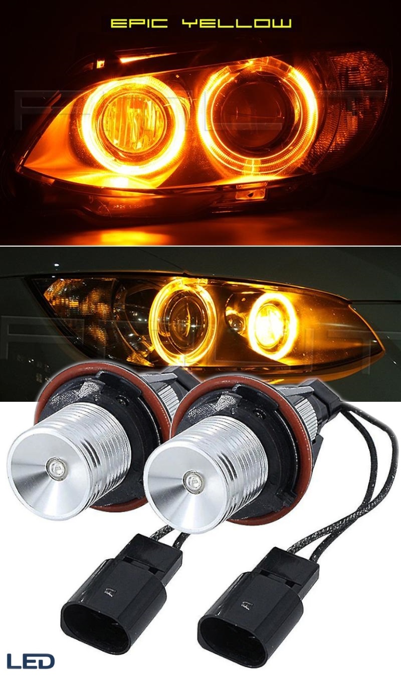 Комплект от 2 броя LED крушки Angel Eyes ангелски очи 12V-24V цвят жълт за BMW с Canbus без грешки