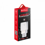 Мрежово зарядно устройство DeTech DE-32, 18W, 2 x USB F, QC, Бял - 40324