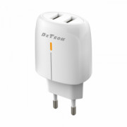 Мрежово зарядно устройство DeTech DE-32, 18W, 2 x USB F, QC, Бял - 40324