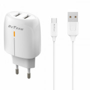 Мрежово зарядно устройство DeTech DE-32QCM, 18W, С Micro USB кабел, 2 x USB F, QC, Бял - 40325