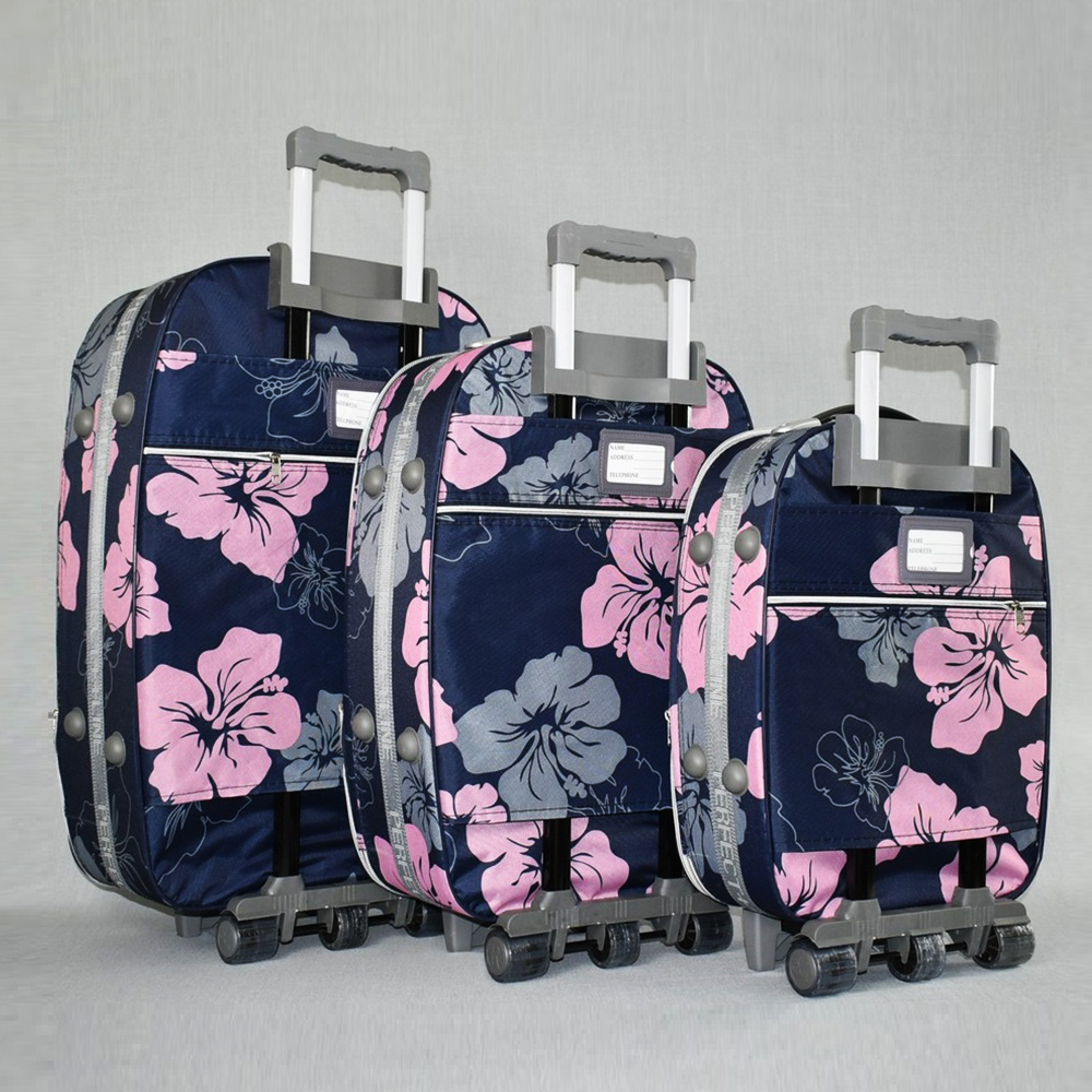 ТОП ЦЕНА: комплект разширяващи се леки куфари 1518 FLOWER BLUE, 3 броя