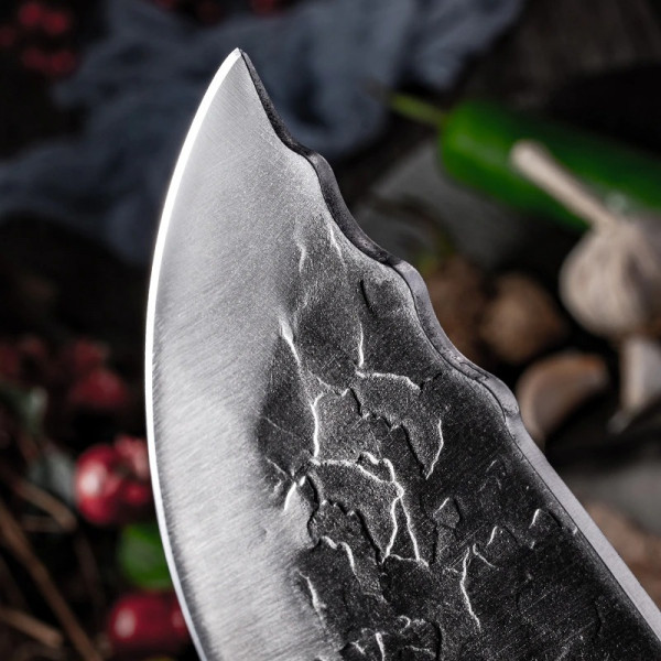 Японски ръчно изработен широк и тежък кухненски нож  BLACKSMITH 05, 382 гр, кована стомана 5CR13Mov, фултанг