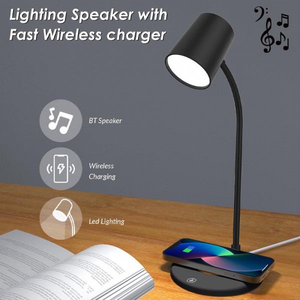 3в1 Музикална bluetooth настолна LED лампа с безжично зареждане на телефони