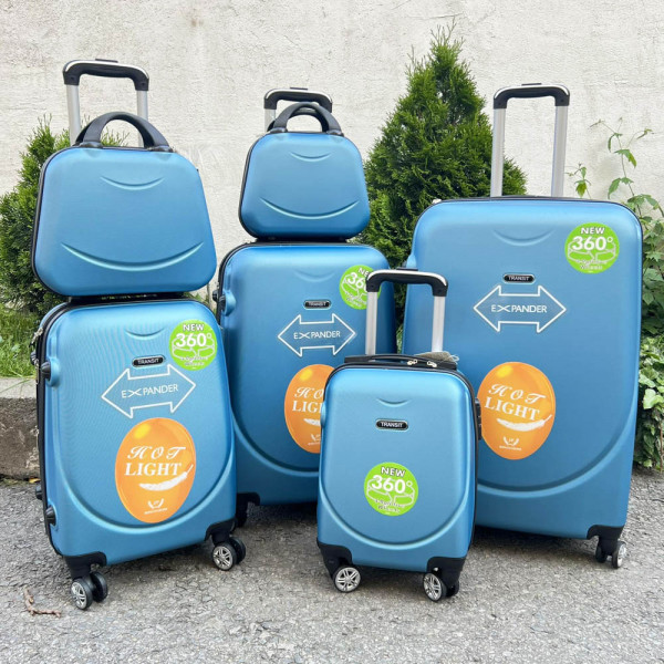 Комплект 6 броя куфари - спинъри SMILE TRANSIT LIGHT BLUE с разширения и всички екстри