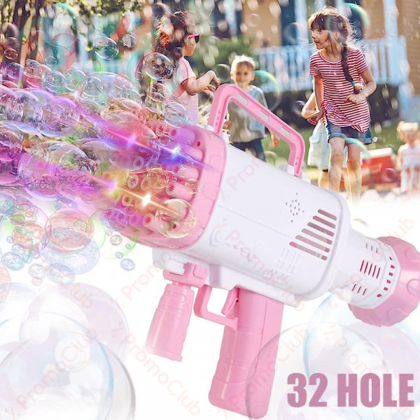 Автомат-базука за сапунени балони  РОЗОВ - 32 HOLE BUBBLE GUN PINK