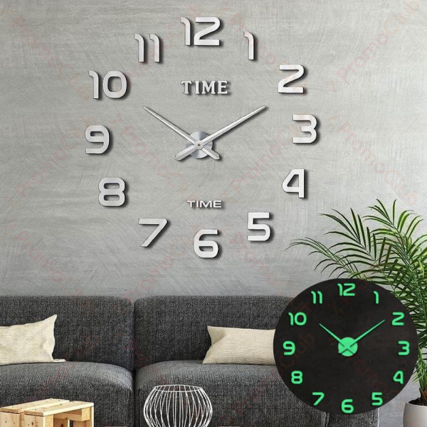 3D Стенен светещ модерен часовник, сив DC-161 - SILVER, Home Decor Clock 3D