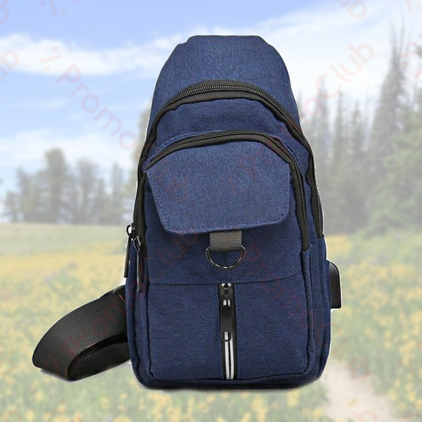 Мъжка спортна чанта за през рамо с USB изход SPORT - BLUE 0221