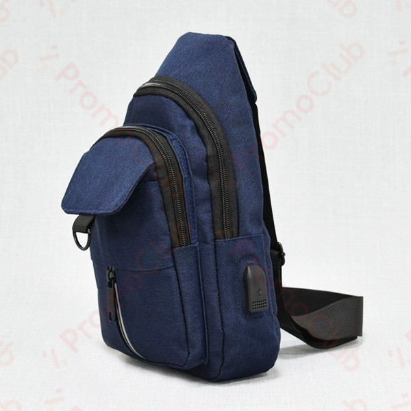 Мъжка спортна чанта за през рамо с USB изход SPORT - BLUE 0221