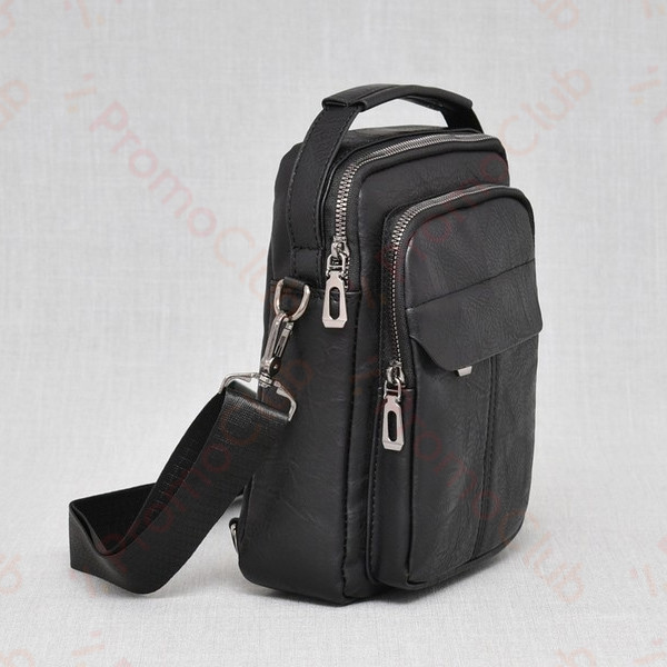 Практична и стилна мъжка чанта от еко кожа с USB изход и кабел MENSTYLE -BLACK 2635