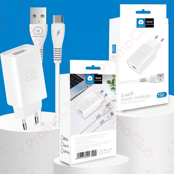 Зарядно устройство с кабел USB към LIGHTNING, 1M, WUW T66