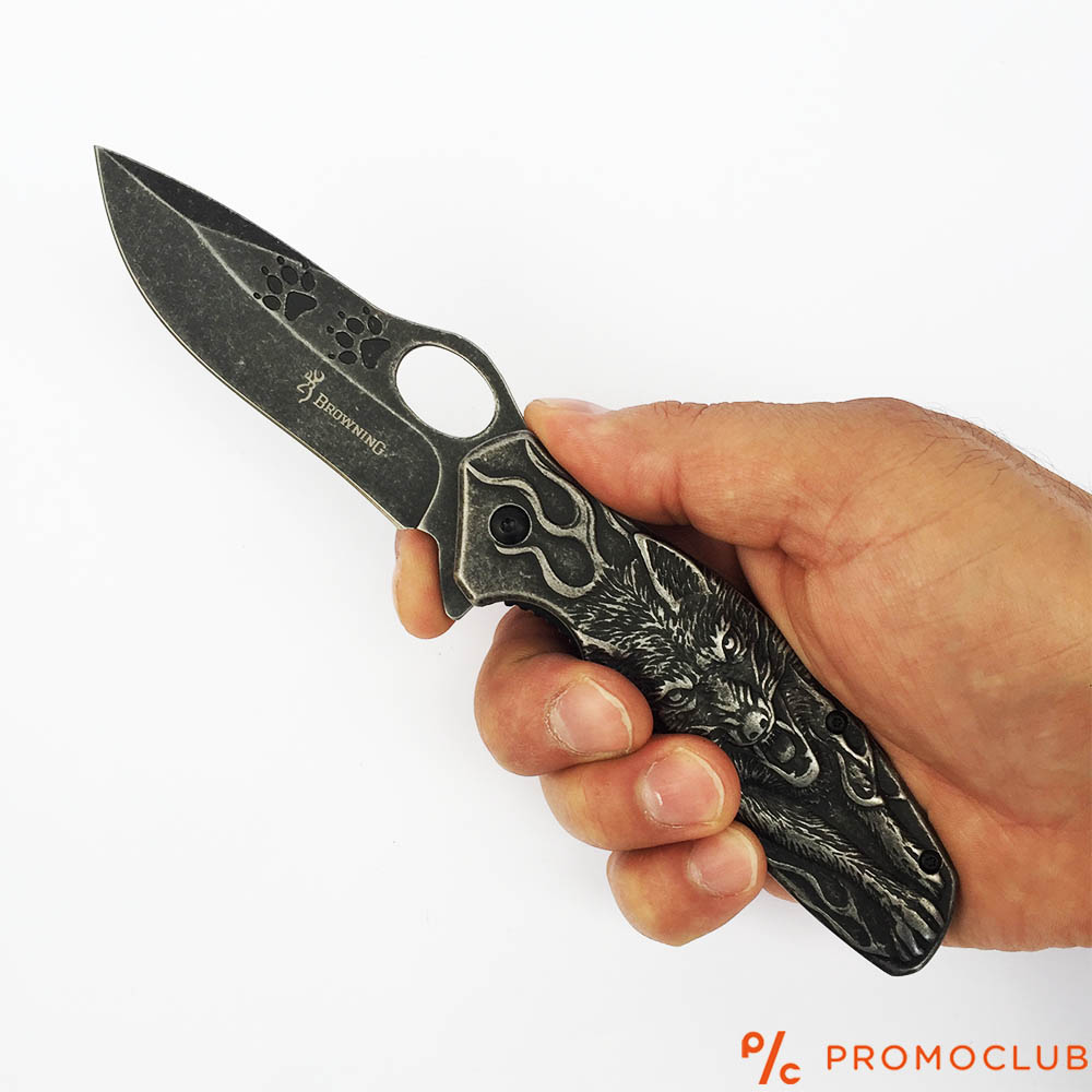 3D BROWNING WOLF PACK, сгъваем нож с релефна гравюра