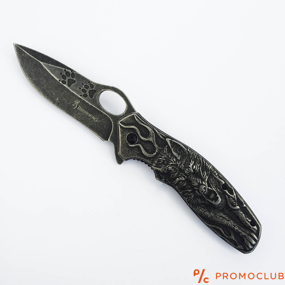 3D BROWNING WOLF PACK, сгъваем нож с релефна гравюра