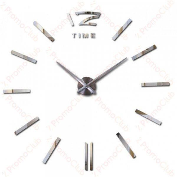 3D Стенен светещ модерен часовник, сив - Silver, Home Decor Clock 3D