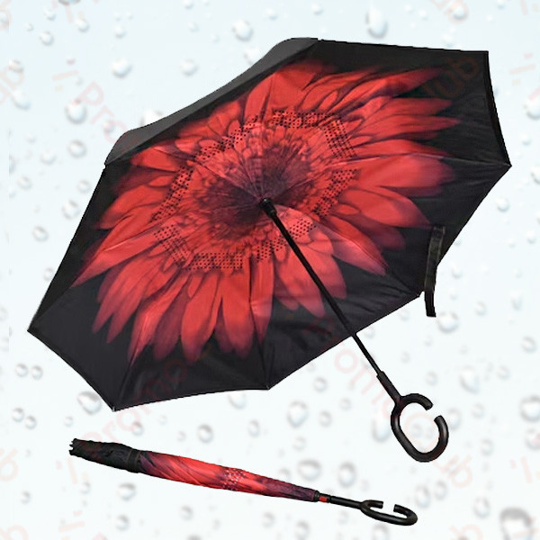 Ветроупорен затварящ се наобратно чадър COOLBRELLA - RED FLOWER 41682 здрав и удобен