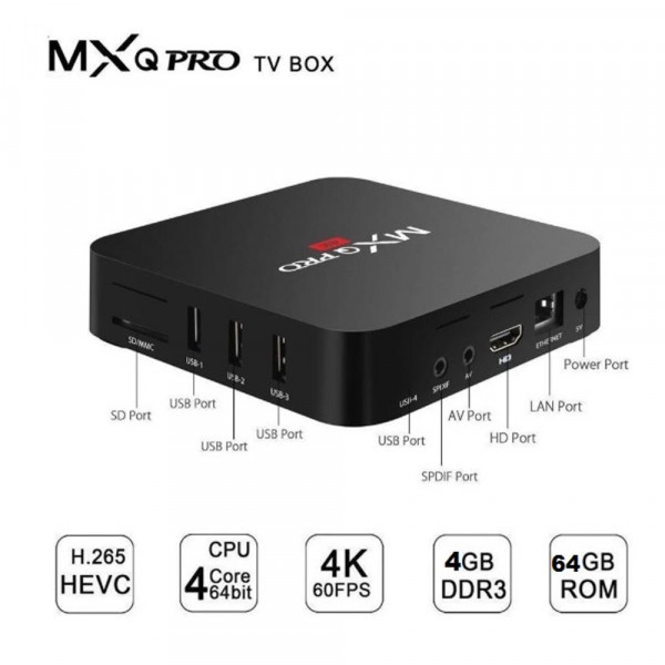 TV Box MXQ Pro 4GB/64GB,Android 10.1, HDMI, Wi-Fi, Quad-Core