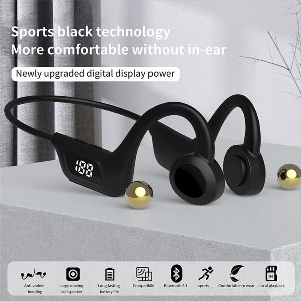 Безжични спортни Bluetooth слушалки LY1 - с LED дисплей, костна проводимост, микрофон