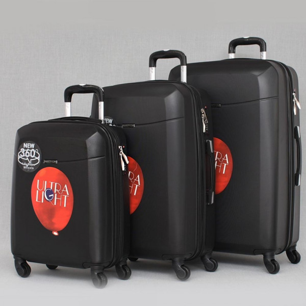 Комплект луксозни разширяващи се куфари - спинъри ULTRA LIGHT TRAVELER 8093 BLACK