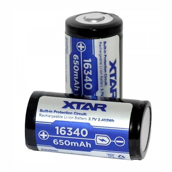 Акумулаторна батерия  LC16340 3.7V/650mAh XTAR, с пъпка, електронна защита